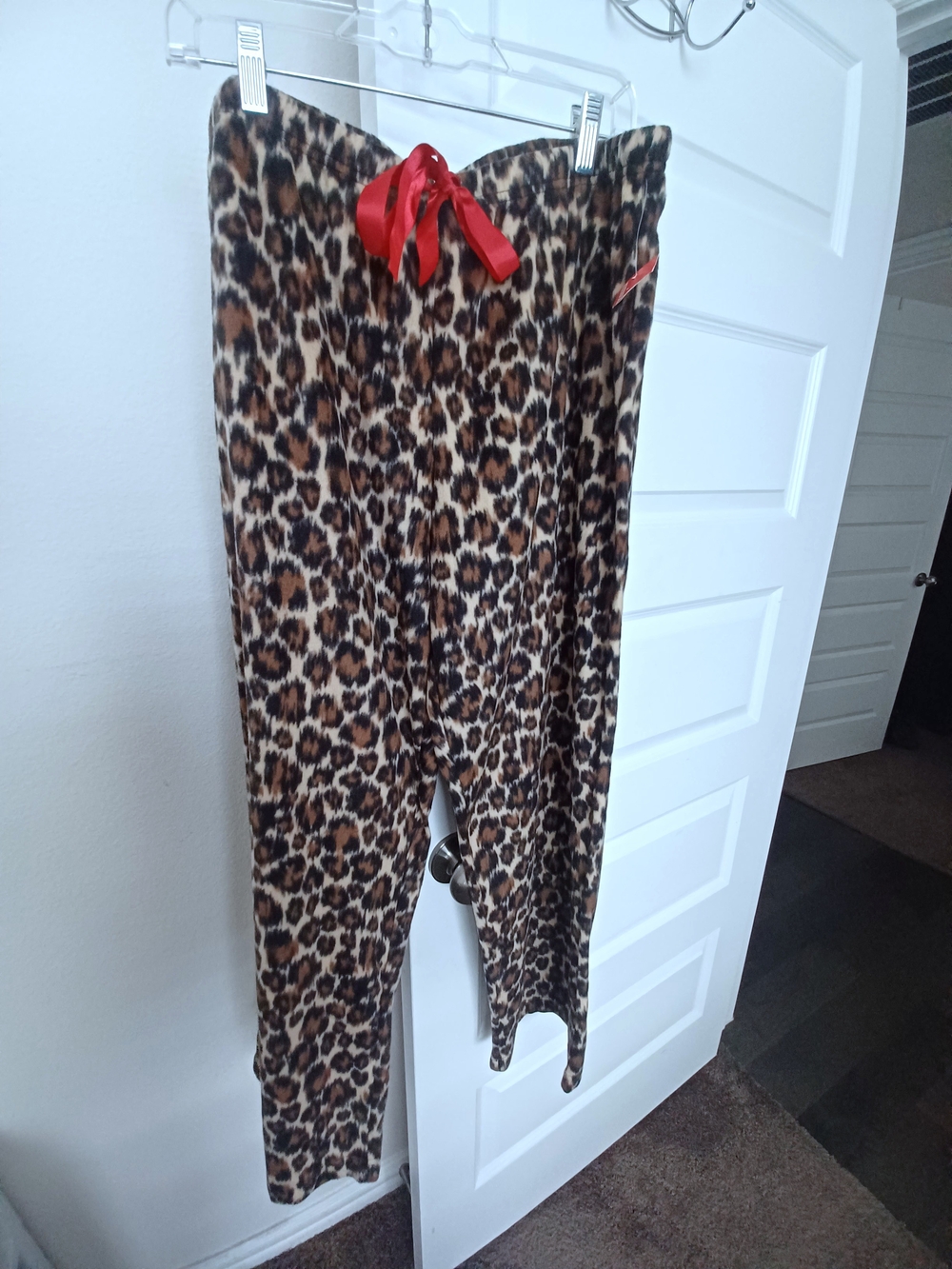 Leopard Print Women’s Lounge Pants with Red Ribbon